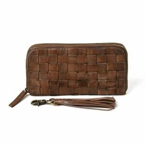 NEW CUT N' PASTE BAGS women's cata woven leather zip wallet in brown